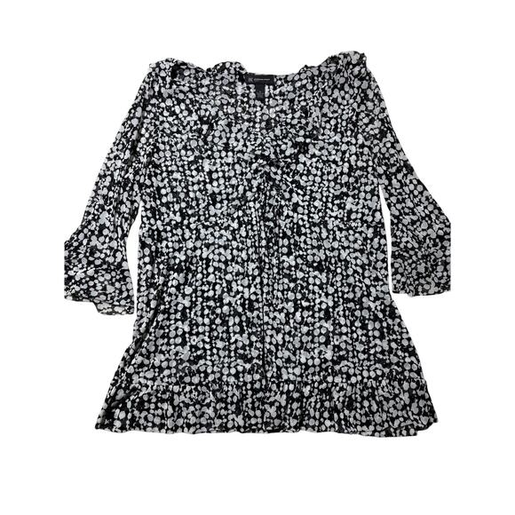 INC International Concepts Womens 1X Black & White Dot Ruffle Sheer Blouse - Picture 1 of 8